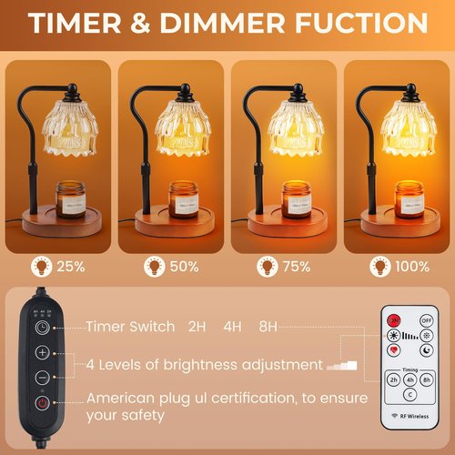 Candle Warmer Lamp with Timer and Wireless Remote Control, Dimmable Candle Warmer for Jar Candles, Height Adjustable Wax Melts Warmer, House Warming Gifts New Home Decor, Gifts for Women Mom