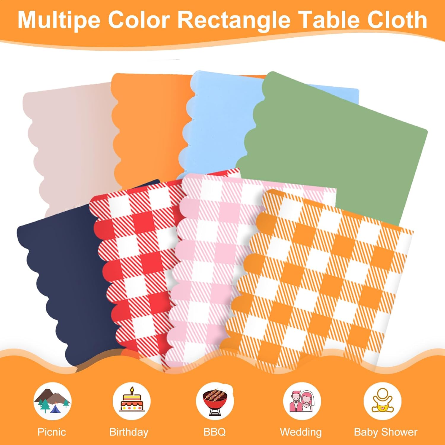 Skiennix 12 Pack Orange Gingham Tablecloths - 54" x 108" Waterproof Disposable Checkered Covers for Parties