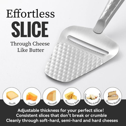 Stainless Steel Cheese Slicer – Effortless Slicing for All Cheeses – Premium Handheld Cheese Cutter – Cheese Plane for Block Cheese – Quilted Pattern Reduces Resistance, Non-Stick & Ergonomic Grip