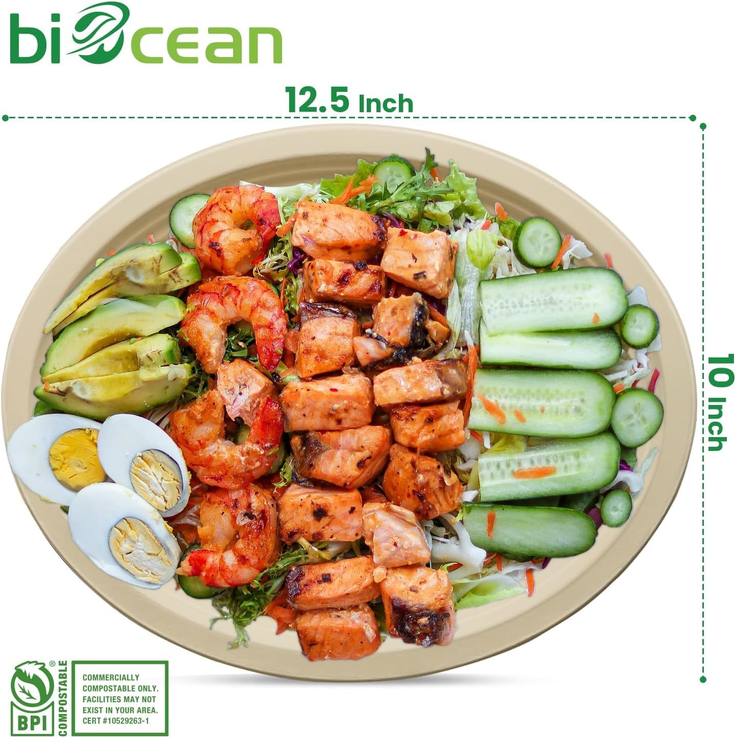Skiennix Compostable Oval Plates - Heavy-Duty 12.5 Inch Biodegradable Sugarcane Bagasse | 125-Value Pack