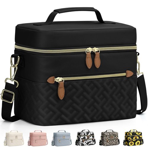 Capolo Lunch Box for Women Men Adults,Insulated Lunch Bag Leakproof Lunch Cooler Box with Removable Strap Cute Lunch Tote Bags Reusable Thermal Lunchbox for School Work Picnic(Small,Black)