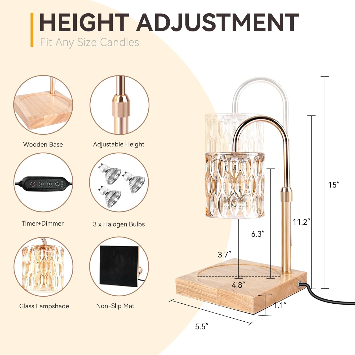 Skiennix Candle Warmer Lamp - Adjustable Height & Dimmable | 3 Bulbs & Timer | Perfect Gift for Women & Home Decor