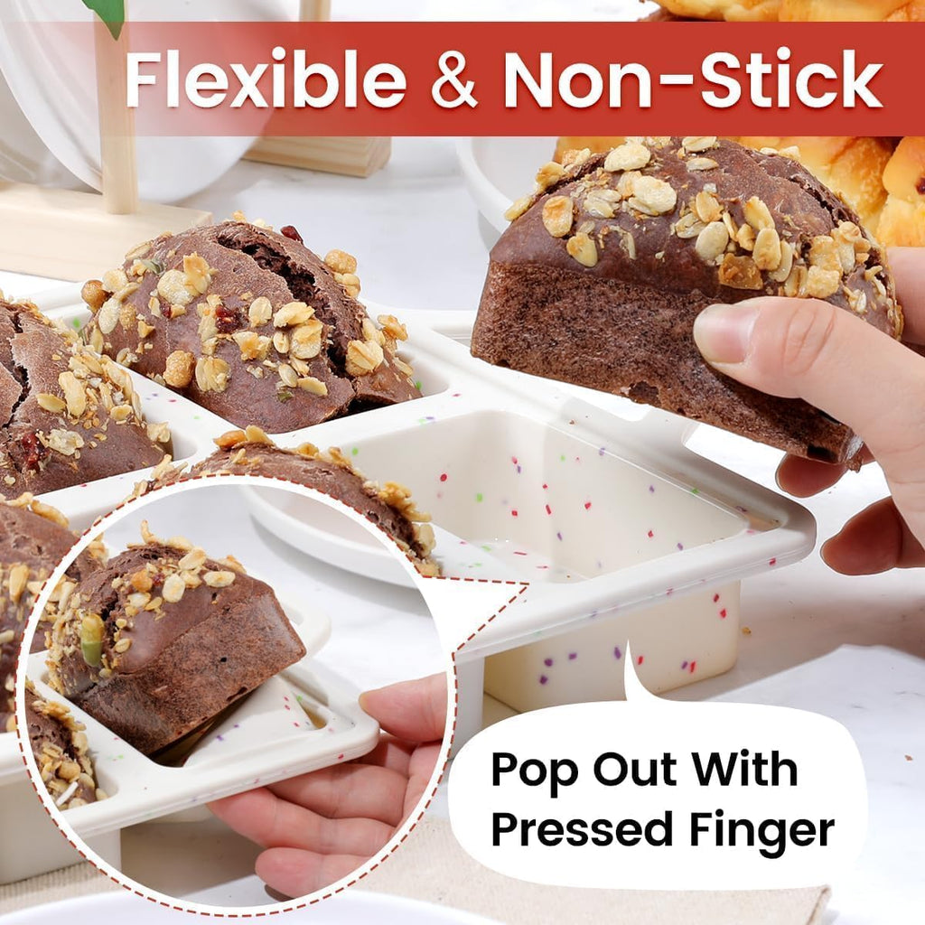 Skiennix Mini Loaf Pan - Nonstick Silicone Mold with 8 Cavities for Baking Bread, Meatloaf & Brownies