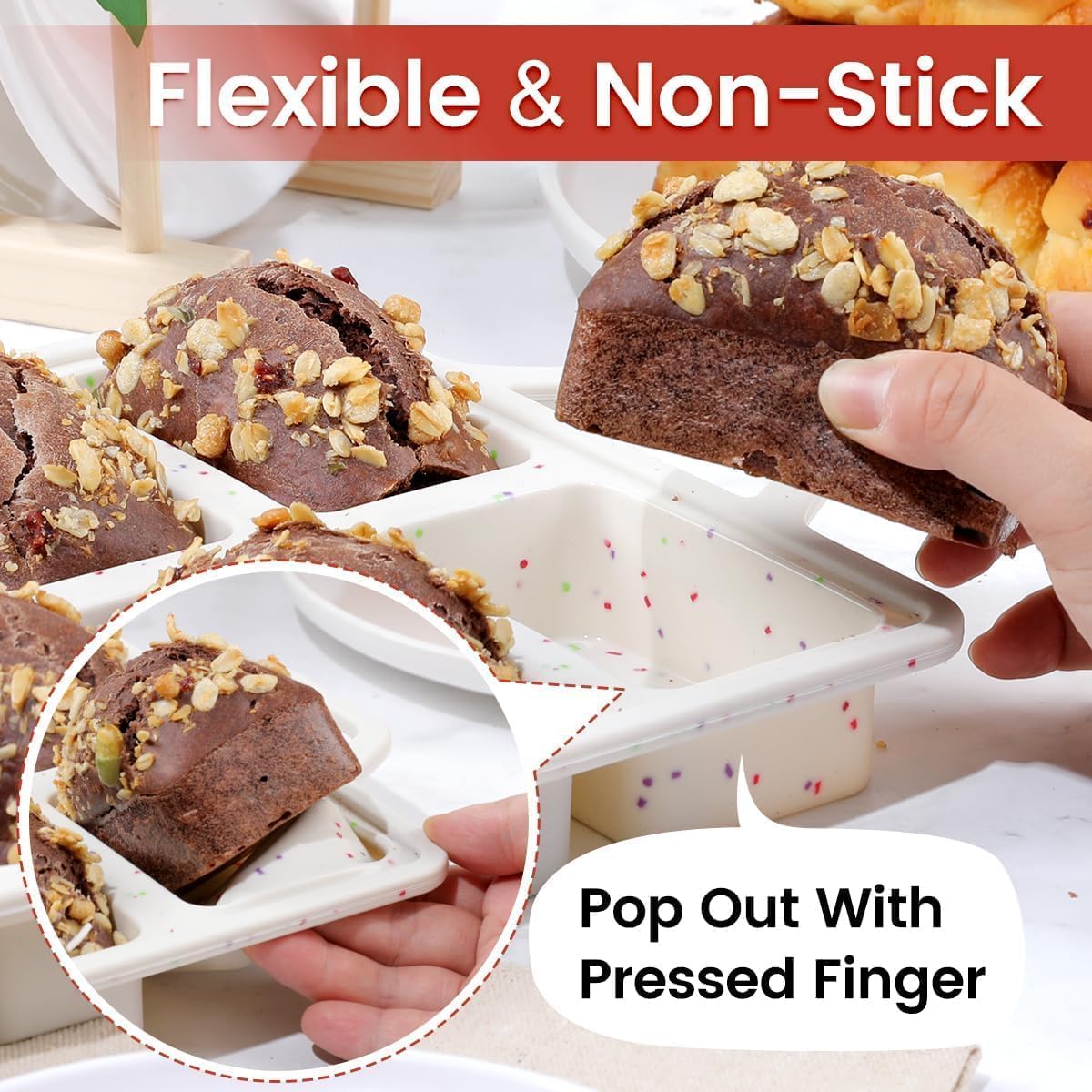 Skiennix Mini Loaf Pan - Nonstick Silicone Mold with 8 Cavities for Baking Bread, Meatloaf & Brownies