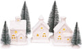 Mark Feldstein & Associates Pre-Lit LED Cozy Knit Winter Village - 7-Piece Unglazed Porcelain Tabletop Set