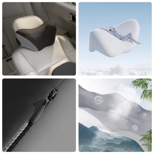 BEBAS Car Headrest Pillow, Memory Foam Neck Support Pillow for Cars - Ergonomically Designed for Long Drives, Travel & Commuting, Pain Relief with Removable & Washable Cover (Black Gray, 1-Pack)