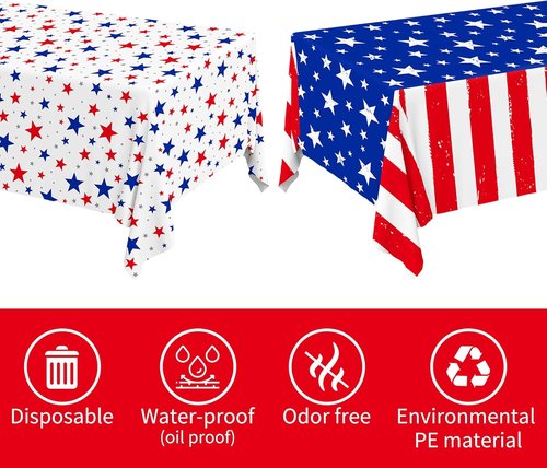 Gatherfun 4th of July Party Supplies Set - American Flag Theme Kit for Independence Day Decorations | 2 Disposable Tablecloths