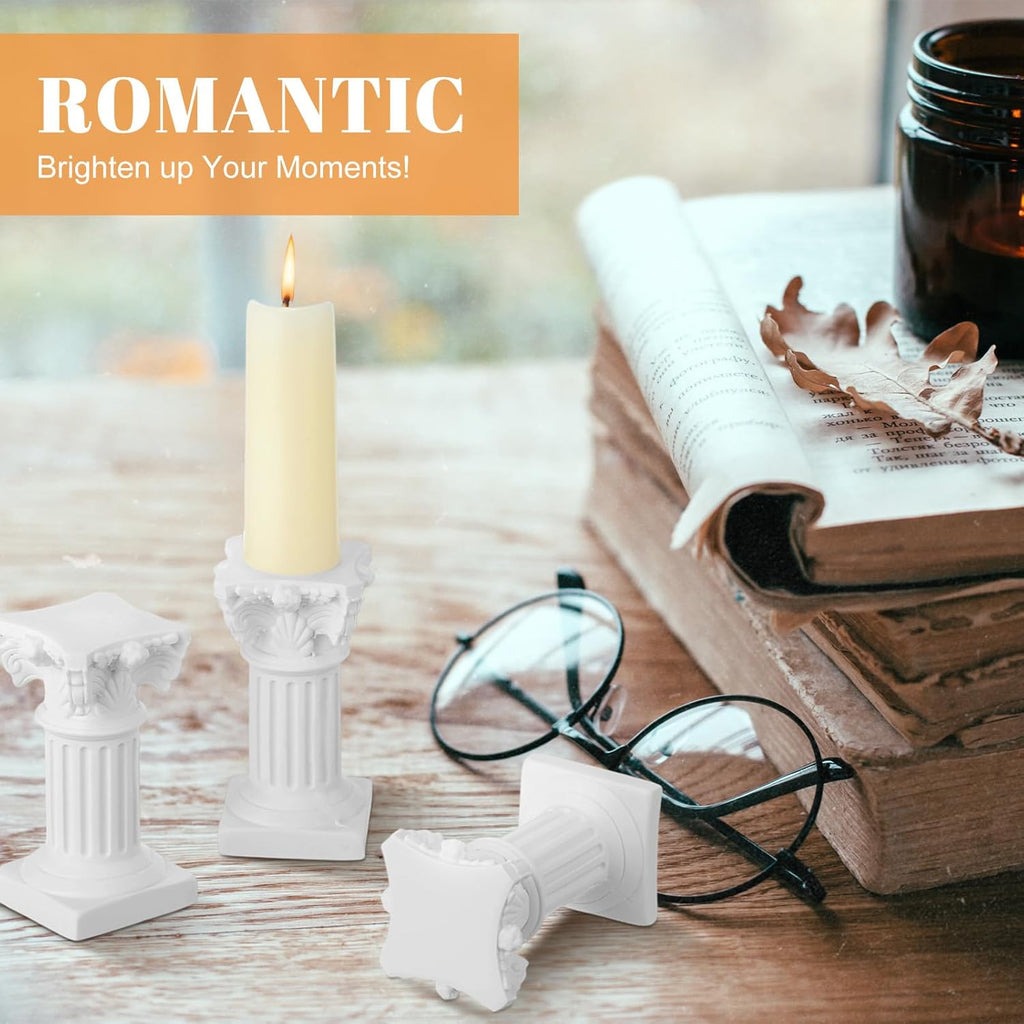 Reallnaive Mini Greek Column Candle Holders - 10 Pcs Resin Pillar Stands for Wedding & Christmas Decor