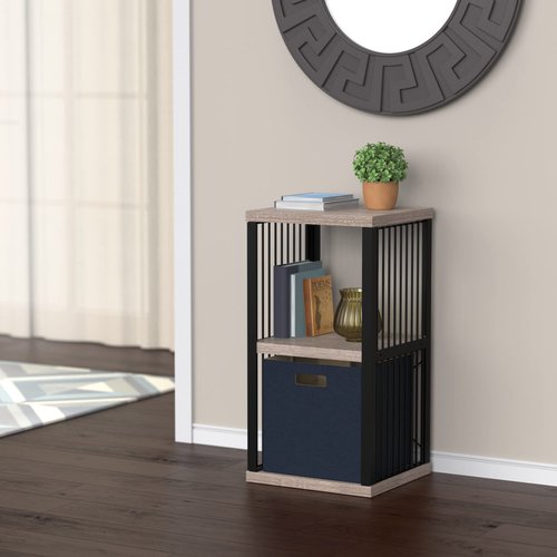 ClosetMaid 2-Cube Storage Organizer Bookshelf, Storage Shelf, Metal Frame, Wood Shelves, Easy Assembly, Black/Weathered Gray