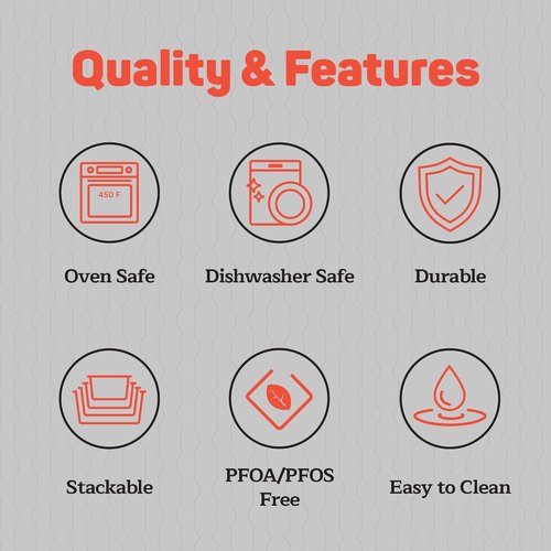 Emporio Kitchen Nonstick Baking Pan Set - Carbon Steel Bakeware with Red Silicone Handles | Oven Safe Up to 450°F, Set of 6