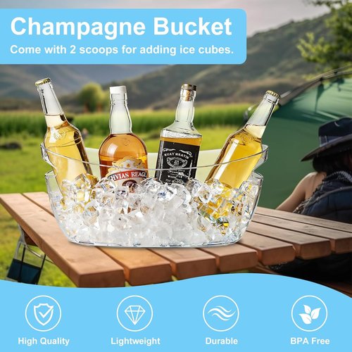 2-Pack Ice Buckets for Parties - Extra Large 5.5L Clear Beverage Tubs with Scoops, Perfect for Champagne, Beer, Sparkling Wine, and Cocktails - Mimosa Bar Essentials