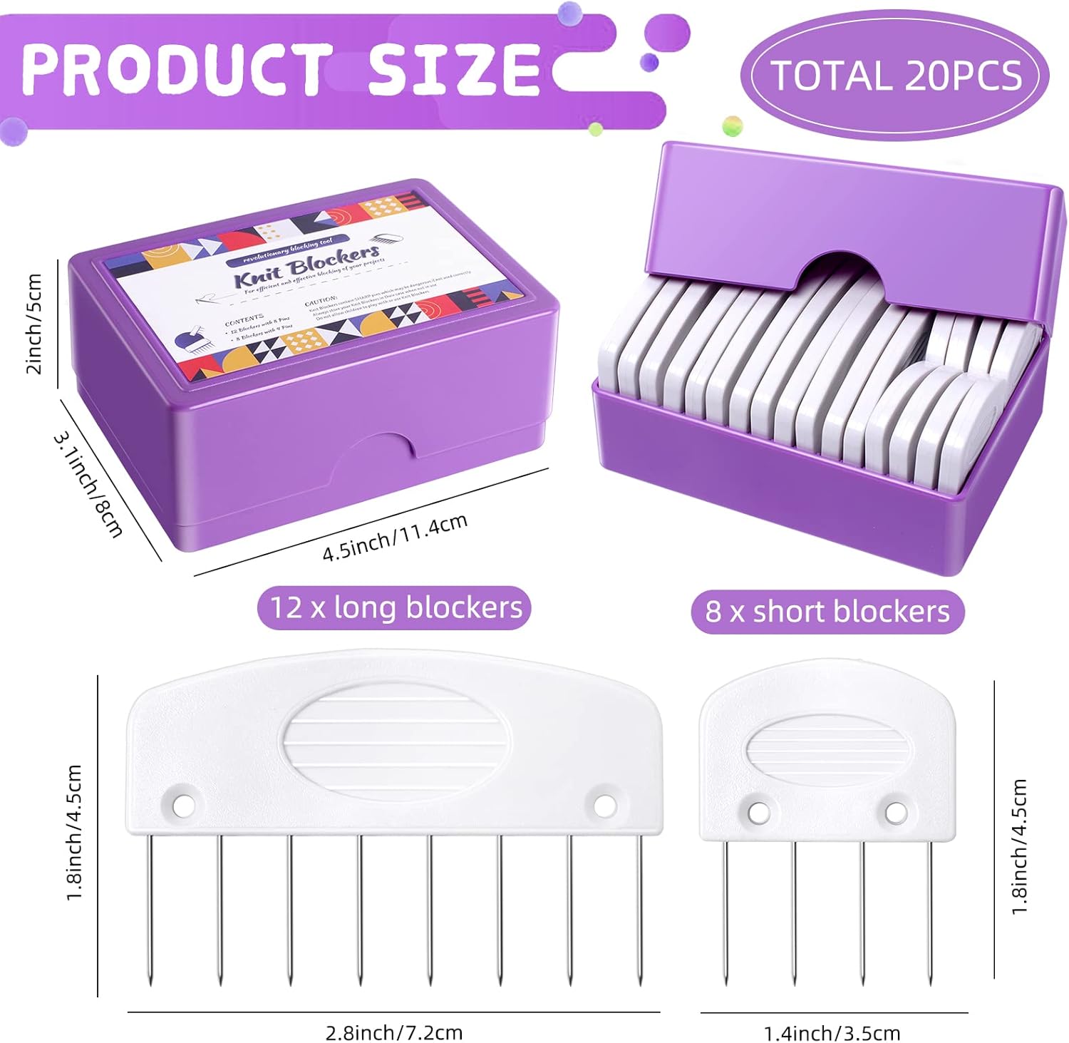 Skiennix Knit Blockers Kit - 20Pcs Blocking Combs & Pins for Knitting, Crochet, Lace Projects
