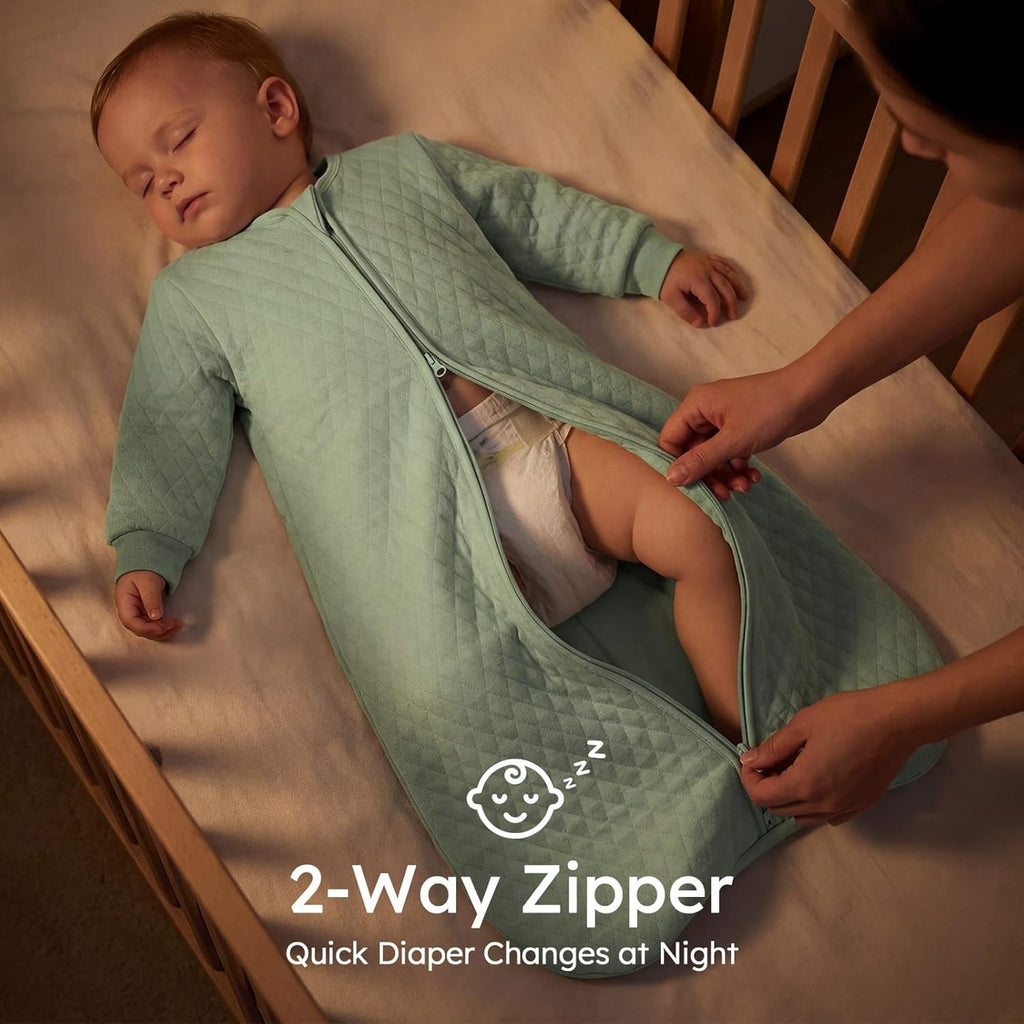 Yoofoss Baby Sleep Sack - Organic Cotton 1.0 Tog Long Sleeve Wearable Blanket | 0-6 Months, 2-Way Zipper