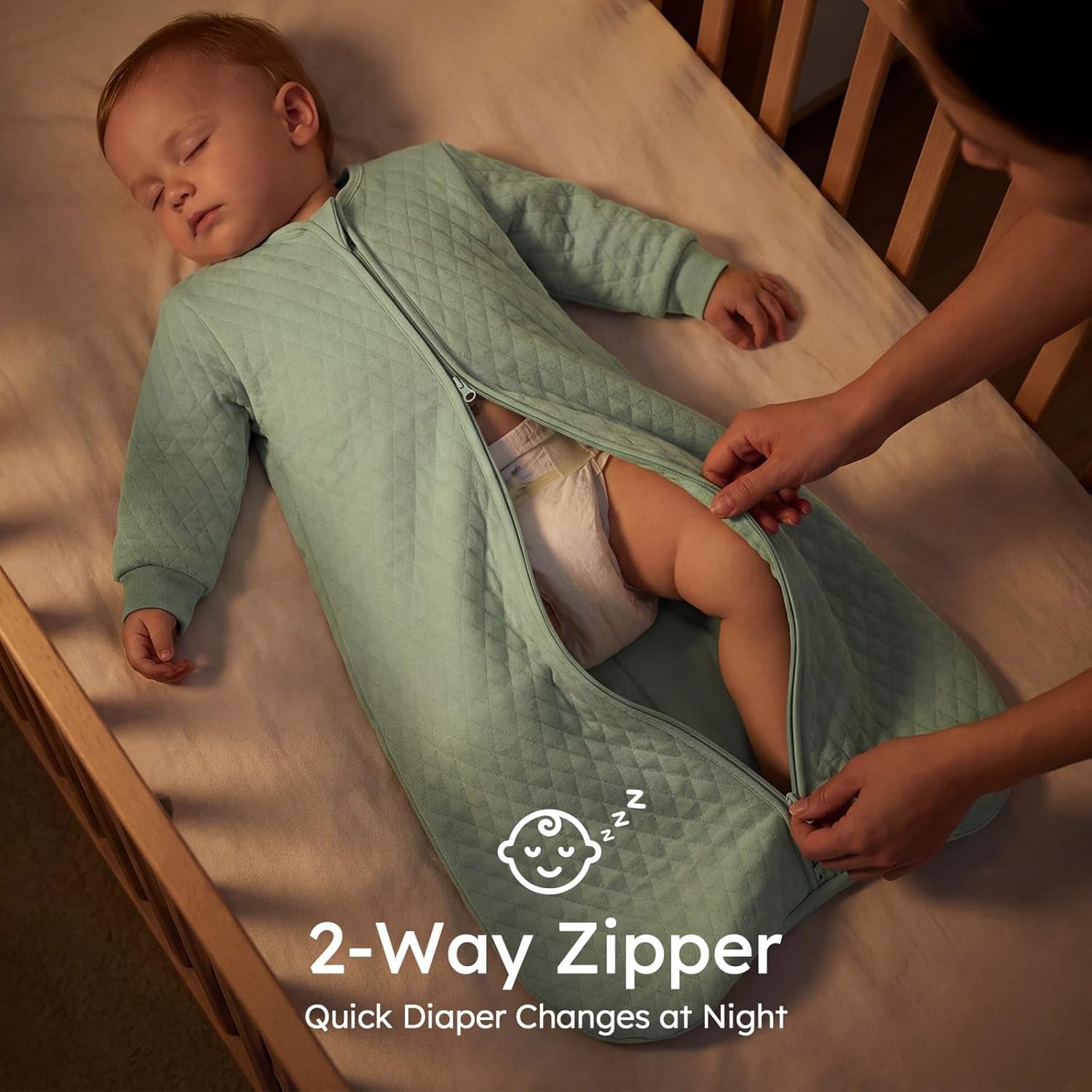 Yoofoss Baby Sleep Sack - Organic Cotton 1.0 Tog Long Sleeve Wearable Blanket | 0-6 Months, 2-Way Zipper