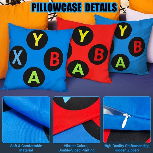 IHESPABLD Gaming Throw Pillow Cases Set of 2, Soft Pillow Covers Gamer Birthday for Teens Boys Cushion Covers for Living Room Bedroom Game Room Decor 18 x 18 inches