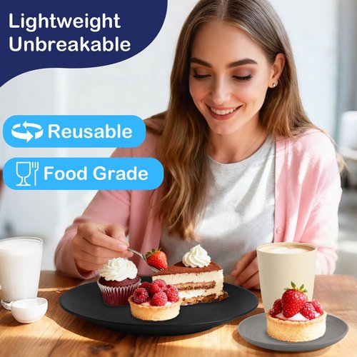 Perlapoc 40 PCS Wheat Straw Dinnerware Set | Service for 8 Plastic Dishes Set Unbreakable Plates and Bowls Sets, Drinking Glasses, Dishwasher and Microwave Safe Dish Set for KItchen - Gray Stone