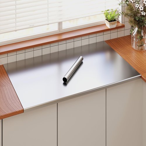 Tcatec 304 Stainless Steel Cutting Board with Rolling Pin, 32"x20" Extra Large Non-Slip Chopping Board with Lip, Dishwasher Safe & Non-Stick Metal Pastry Board for Baking, Kneading, Veggies & Fruit