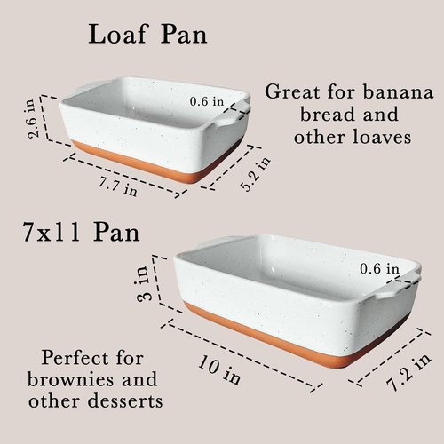 Mora Baking Dishes Set - 7x11in Porcelain Casserole & Bakeware, Oven-to-Table, Freezer Safe - White