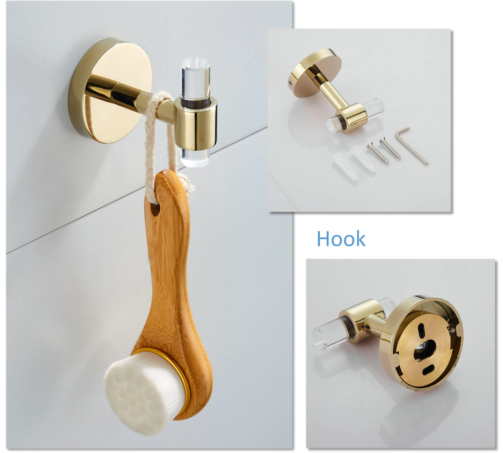 Bathroom Hardware Set Acrylic Gold - Bathroom Accessories Set Towel Bar Towel Rack Set - Wall Mounted Bath Towel Holder Toilet Paper Holder Set 4 Pieces SHUNLI