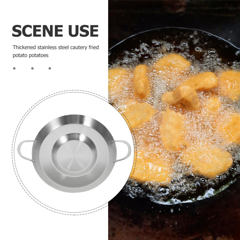 Hemoton 19.7 Inch Stainless Steel Concave Mexican Skillet Pan for Deep Frying and Stir Frying Compatible with Gas and Induction Cookers