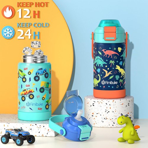 Fimibuke Kids Insulated Water Bottle - 14oz Leak-Proof Stainless Steel Tumbler with 2-in-1 Lid | BPA-Free for School & Travel