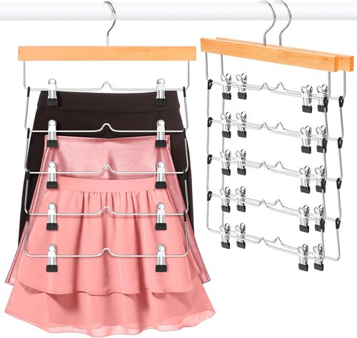 DOIOWN Skirt Hangers - Space-Saving Beechwood Design | Non-Slip Clips | 3-Pack Closet Organizer