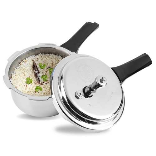 Vinod Platinum Triply Stainless Steel Outer Lid Pressure Cooker102 oz Capacity - ISI Certified, Silver, Induction Friendly, Pressure Cooker for Home Cooking