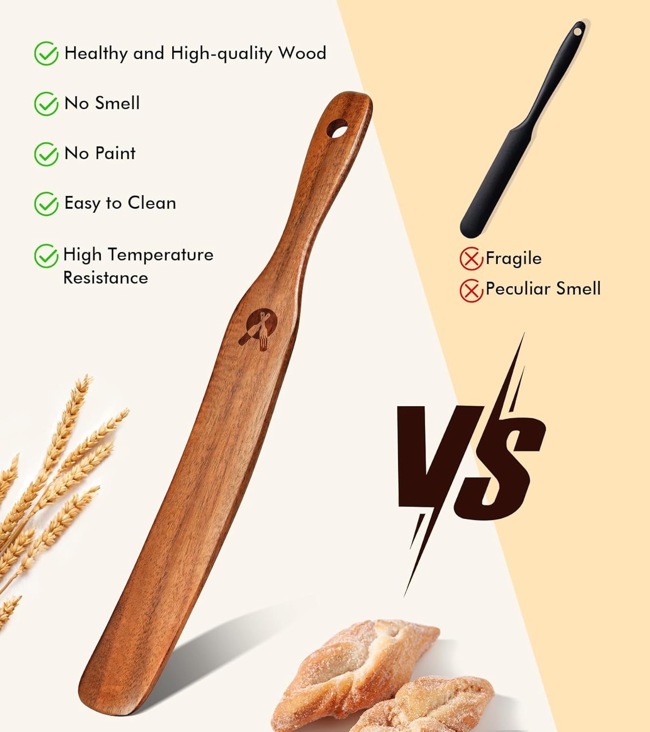 Skiennix Skinny Spurtle - Natural Teak Dough Whisk for Sourdough Starter | Perfect for Mixing & Reaching Jar Bottom