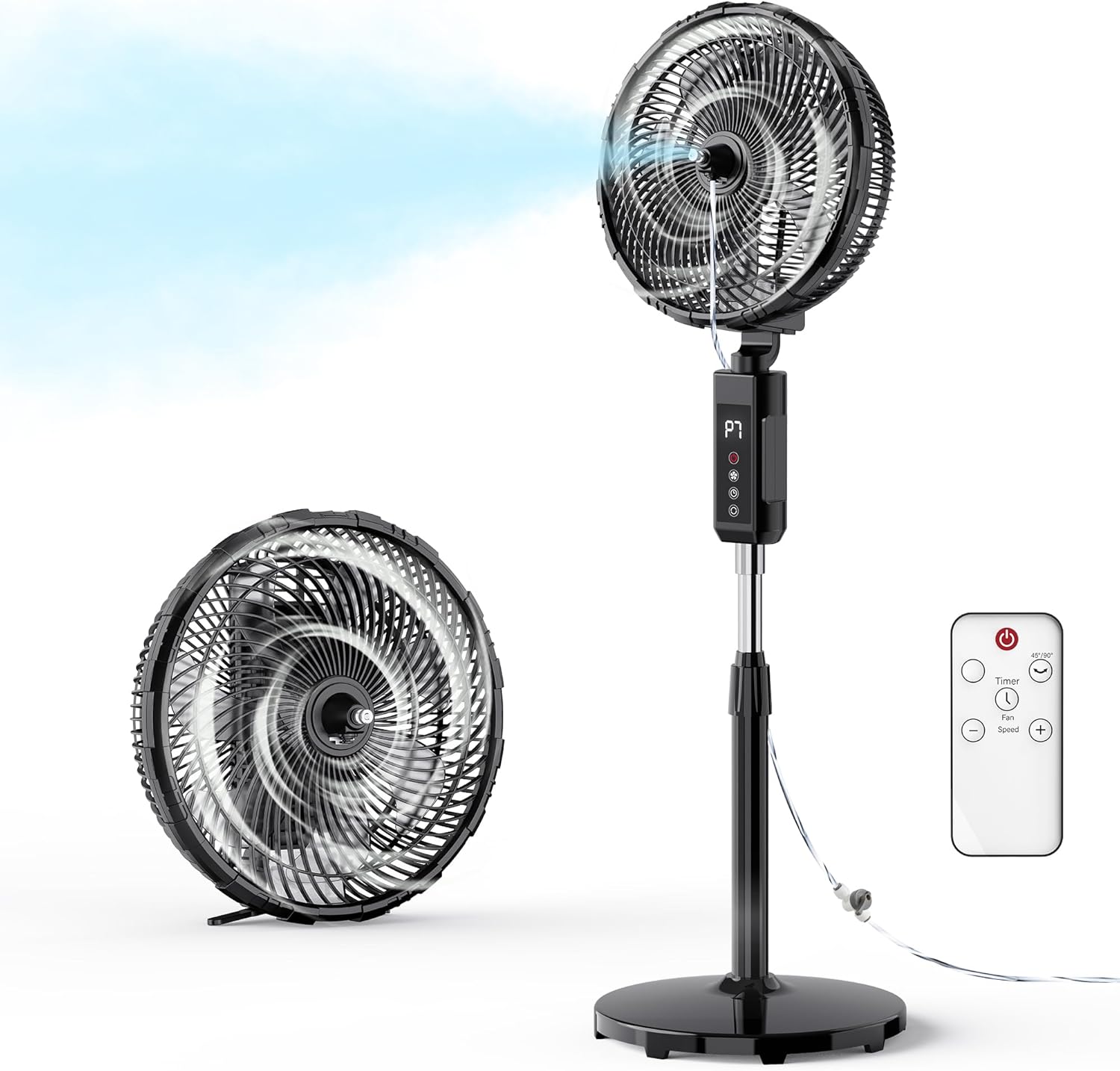Skiennix Outdoor Misting Fan - 12-Inch Portable Water Cooling Fan with Remote & Timer | Ideal for Patios & Bedrooms