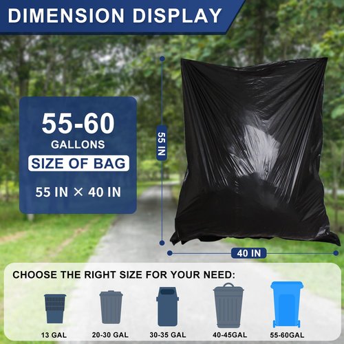 55-60 Gallon Trash Bags Heavy Duty 2.1 Mil - 39''x55'' 100 Count Extra Thick Black Garbage Bags Unscented Strong Huge Can Liners for Construction Industrial Yard Outdoor Commercial