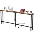 GRLEAF 78" Sofa Table with Built-in Power Strip (2 AC Outlets & 2 USB Ports) – 4.9ft Power Cord, Metal Frame, Easy Assembly, Long Couch Table Behind Sofa, Living Room and Home Office | Rustic Brown