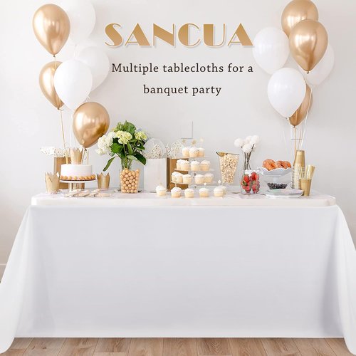sancua 6 Pack White Tablecloth 90 x 156 Inch - Rectangle Table Cloth for 8 Feet Tables Stain and Wrinkle Resistant Washable Polyester Table Cover for Dining Wedding Banquet Party Buffet Restaurant