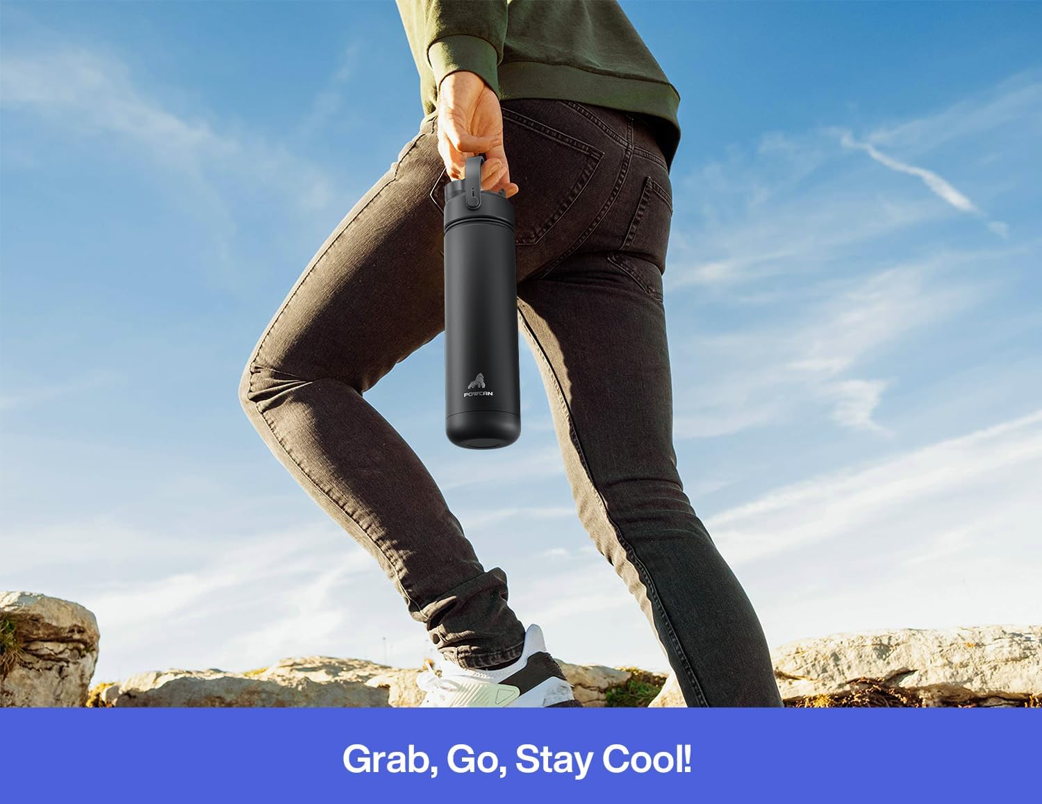 POWCAN 26 oz Insulated Water Bottle - 2-in-1 Straw & Spout Lid, Leak-Proof, Fits Car Cup Holder | Lupine Color