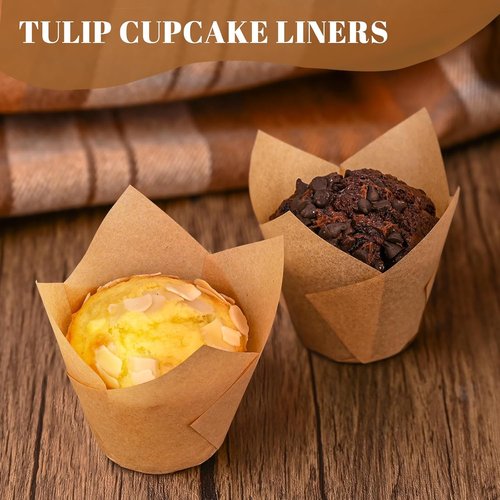 Neyimqr Tulip Cupcake Liners - 120 Count Food Grade Parchment Paper Muffin Holders | Greaseproof Baking Wrappers