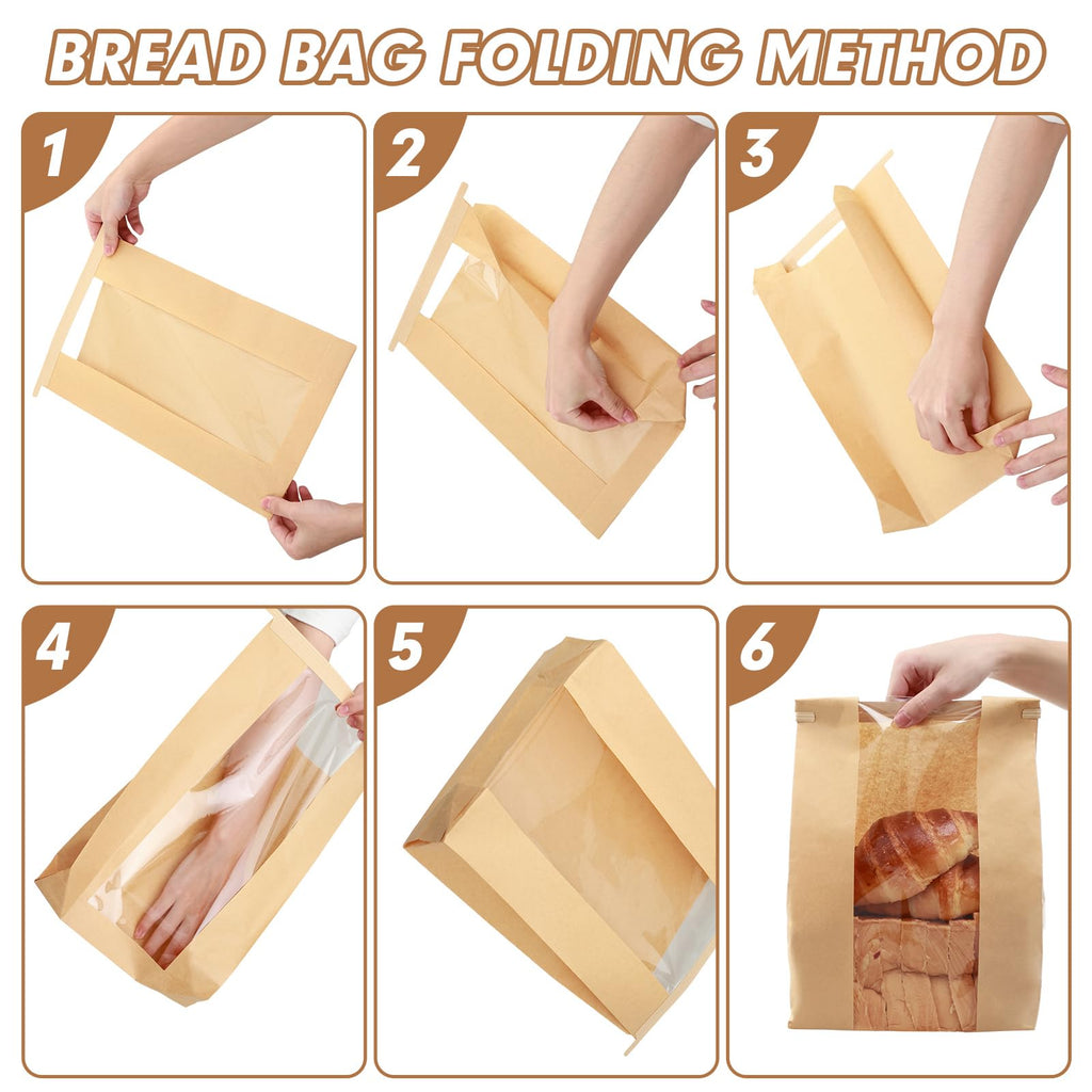 Aertiavty 120 Packs Bread Bags for Homemade Bread, 14" x 8.3" x 3.5" Bakery Bags with Window, Sourdough Bread Bags with Label Sealing Stickers, Paper Bread Bag for Sourdough, Snacks, Kraft