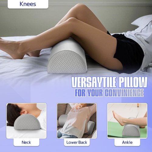 Ceueyso Knee Pillow for Back Sleeping - Under Leg Support Pillow for Sleeping on Back, Half Moon Leg Bolster Pillow for Lower Back and Head (Light Grey)