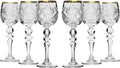 World Gifts Set of 6 Russian Cut Crystal Stemmed Shot Glasses 2 oz - USSR Soviet 24K Gold Rimmed Sherry Cordial Glassware