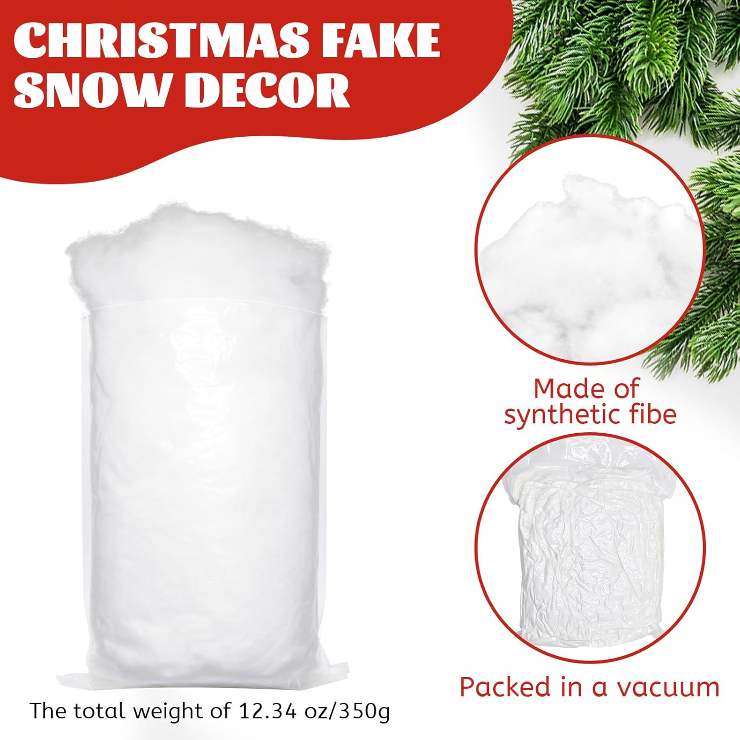 CH HAICHENG Christmas Fake Snow | Fluffy Cotton-Like Indoor & Outdoor Decorations - 350g (12.3oz)