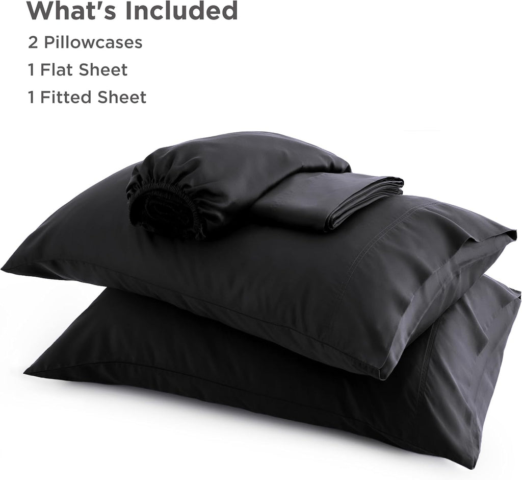 PureWoven King Size Sheet Set - Cooling Rayon Bamboo Sheets, Deep Pocket, Breathable & Soft, Black