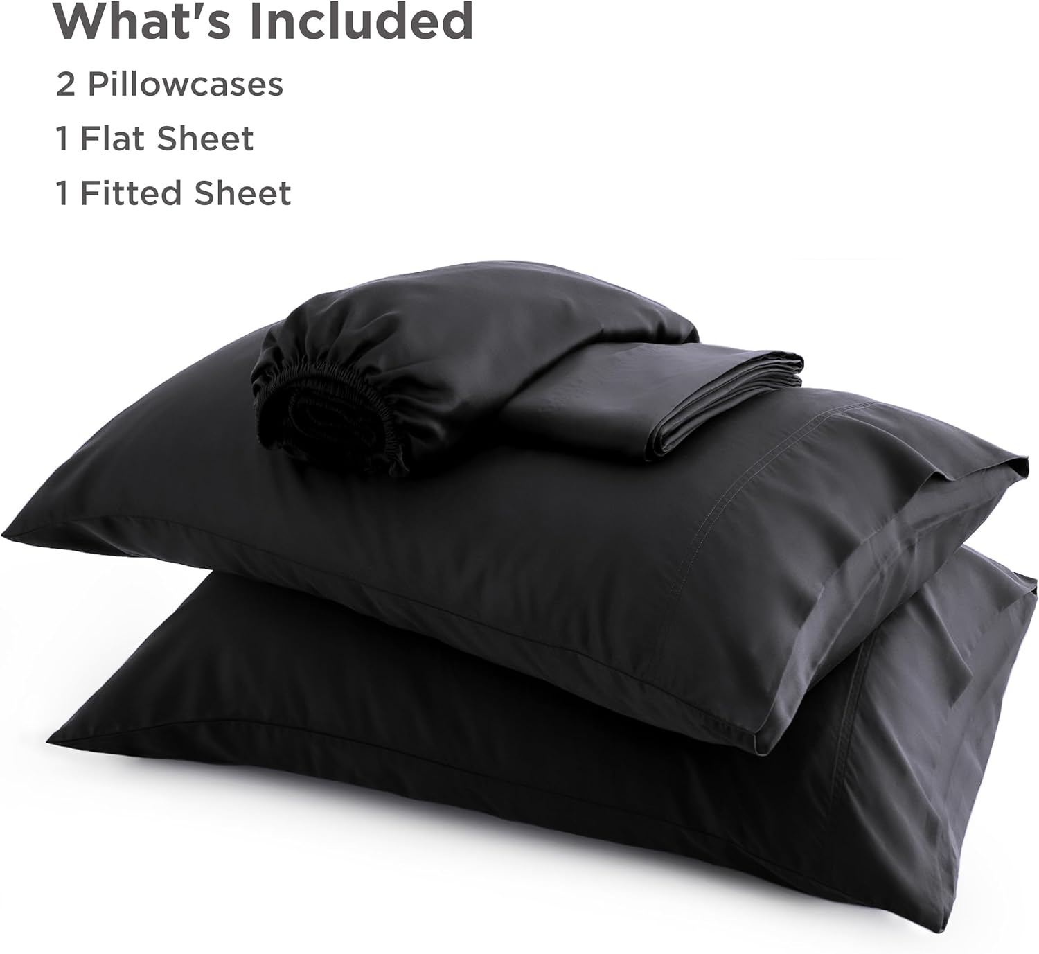 PureWoven King Size Sheet Set - Cooling Rayon Bamboo Sheets, Deep Pocket, Breathable & Soft, Black