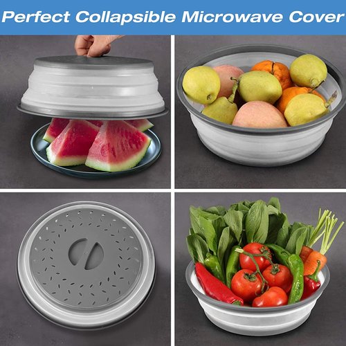 12“ Large Microwave Splatter Cover & Silicone Mat,12 Inchs Vented Collapsible Guard dish Plate lid & Round Kitchen mat for food