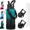 BJPKPK 32oz Insulated Water Bottle - Stainless Steel, 3 Lids, Paracord Handle | Army Green & Black