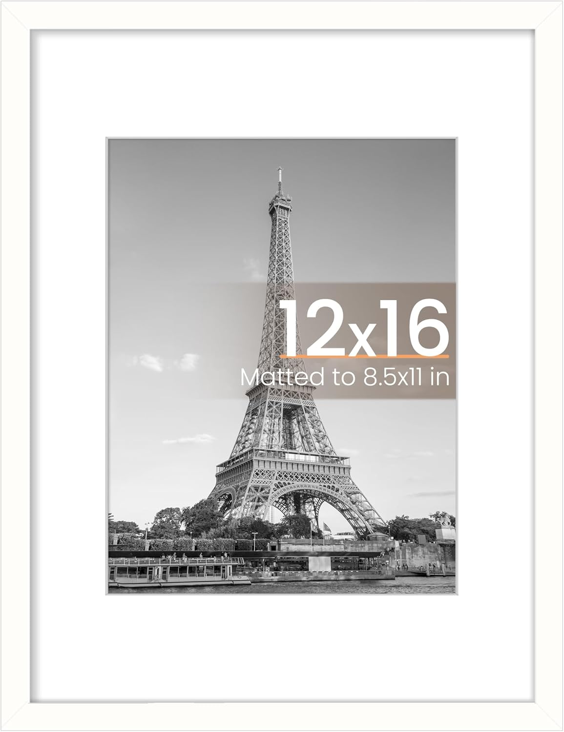 Upsimples 12x16 Picture Frame - Versatile Display for 8.5x11 Photos with Mat or 12x16 Without Mat, White