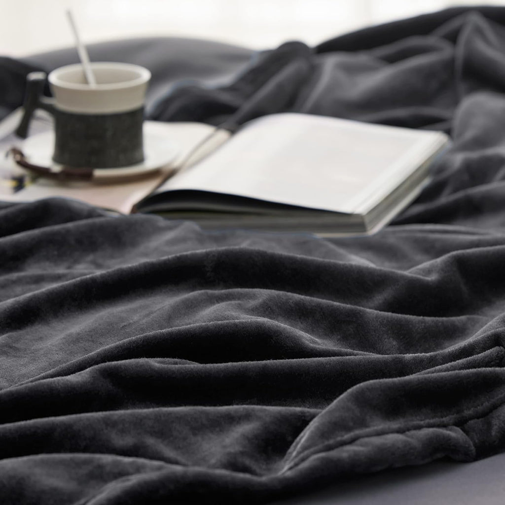 Bedsure GentleSoft Fleece Blanket - Soft, Lightweight, Plush Queen Size in Dark Grey | 90x90 Inches