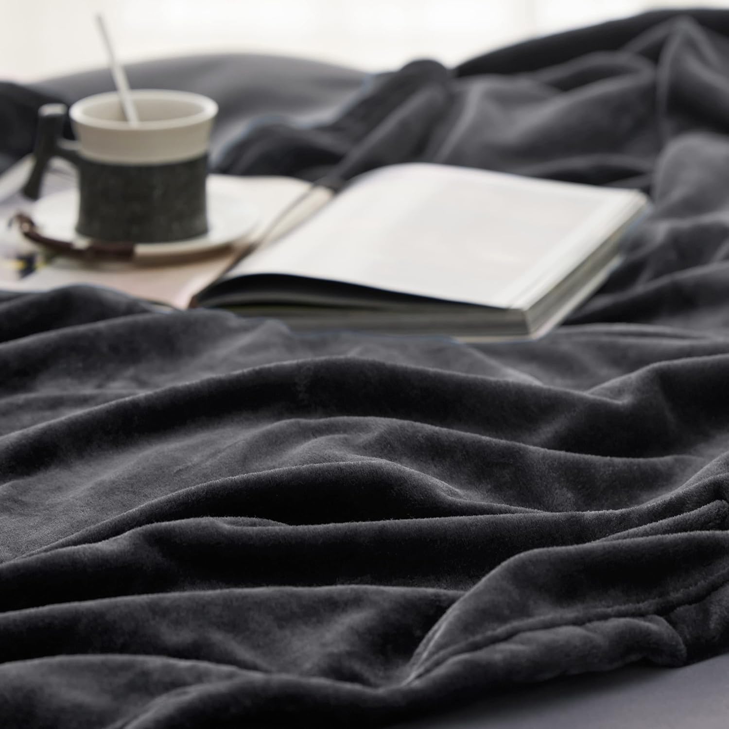 Bedsure GentleSoft Fleece Blanket - Soft, Lightweight, Plush Queen Size in Dark Grey | 90x90 Inches
