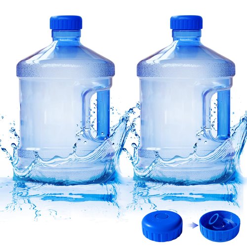 Alaeseje 2 Pieces Round Plastic Water Jug,1 Gallon Water Bottle with Handle and Screw Cap,Large Reusable Leak Proof Bottle for Camping,Outdoor Travel,Gym