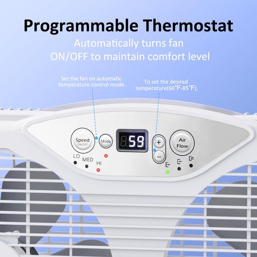 shinic Twin Window Fan, 9-Inch Blades Reversible Airflow, Thermostat Control, 3 Speeds, 3 Functions, 23.8"-37" Expandable Width, Window Exchaust Fans for Home Bedroom, ETL Certified