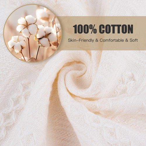 JOHOKAKITI Boho Bathroom Decor Hand Towel 4 Pack 100% Turkish Cotton 14 x 30 Inch Boho Kitchen Hand Towel Guest Tea Gift (Beige)