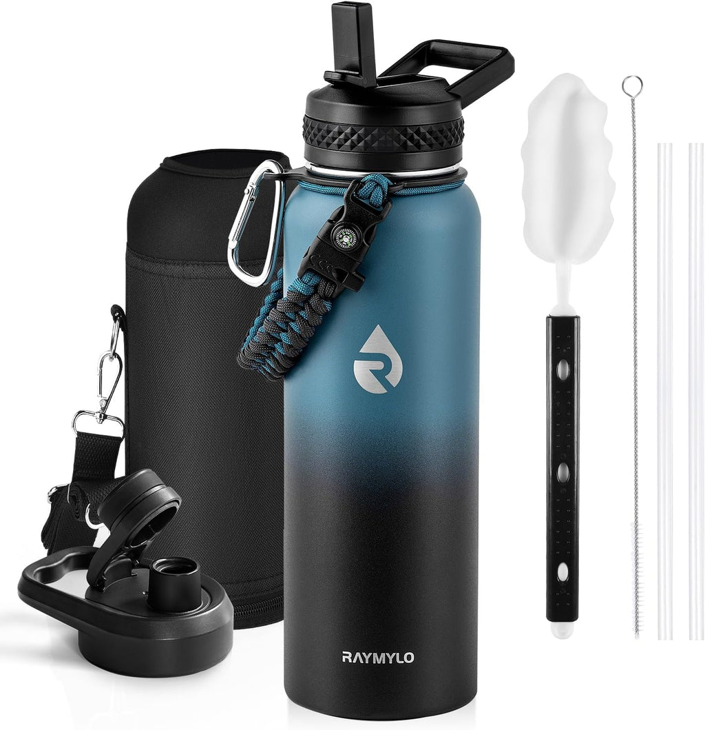 Skiennix Insulated Water Bottle - 40 oz Triple Wall Vacuum Stainless Steel | Cold for 48 Hrs, Leak Proof, Indigo/Black