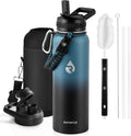 Skiennix Insulated Water Bottle - 40 oz Triple Wall Vacuum Stainless Steel | Cold for 48 Hrs, Leak Proof, Indigo/Black